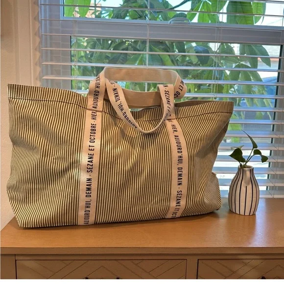 【RARE FIND】 Sezane NWT bag green stripe - Picture 2 of 16